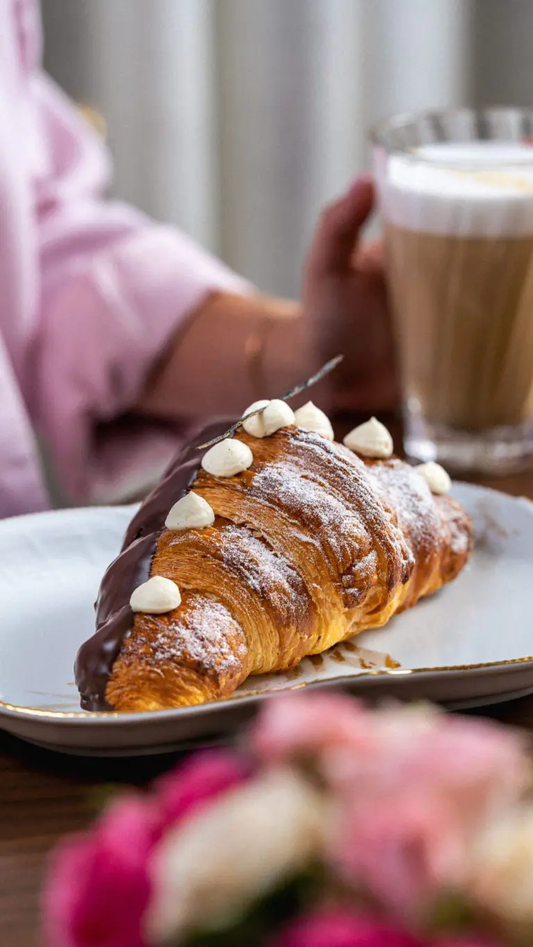 Elle Croissant, a French pastry with angelina hot chocolate from Café Elle Riyadh