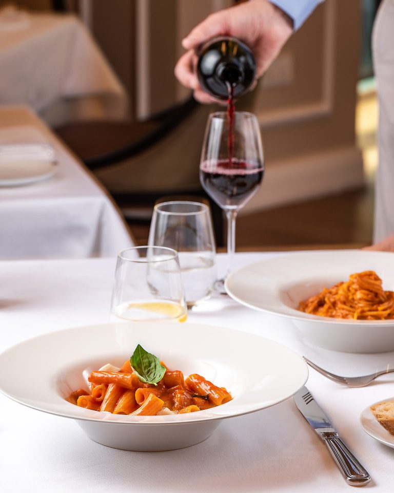 Sumptuous pasta dishes served with a refreshing drink at Madeo Italian Restaurant - Saudi Arabia